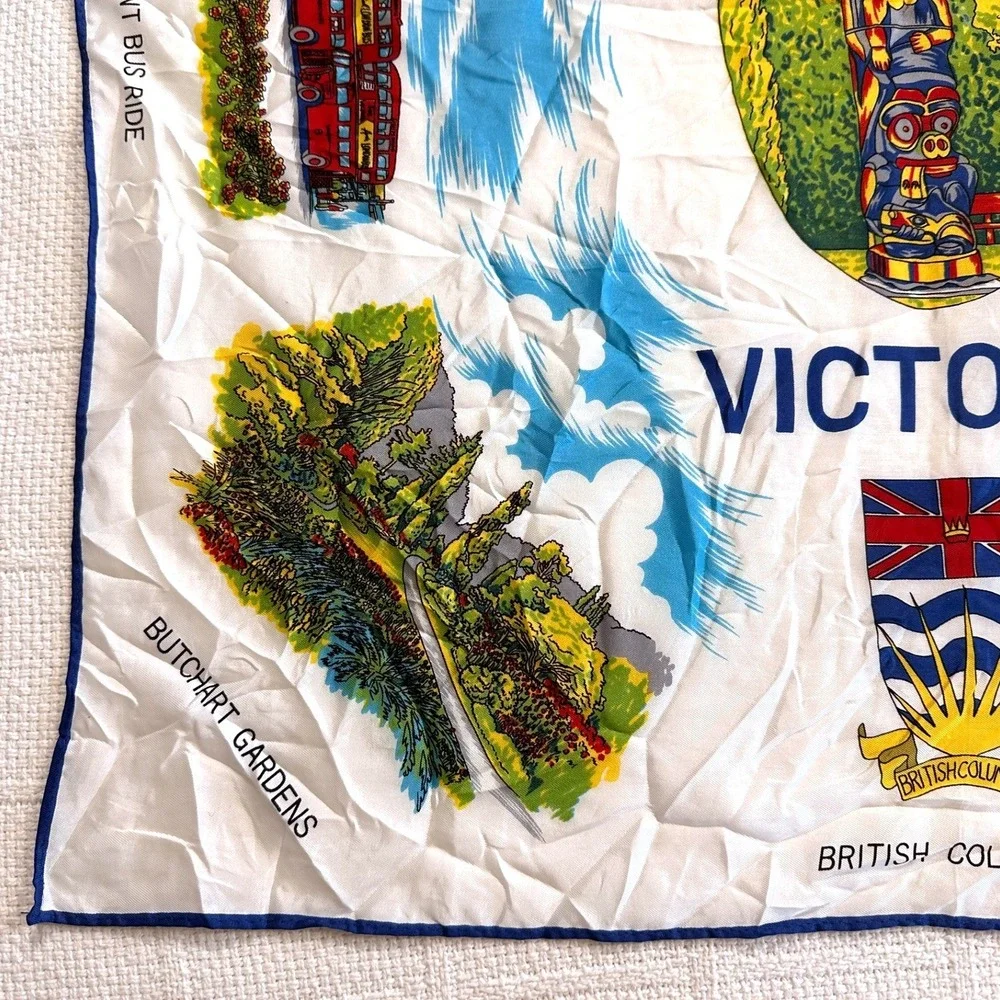 VTG Victoria British Columbia Canada Souvenir Scarf Japan 25x26‎ Coastal Grandma
